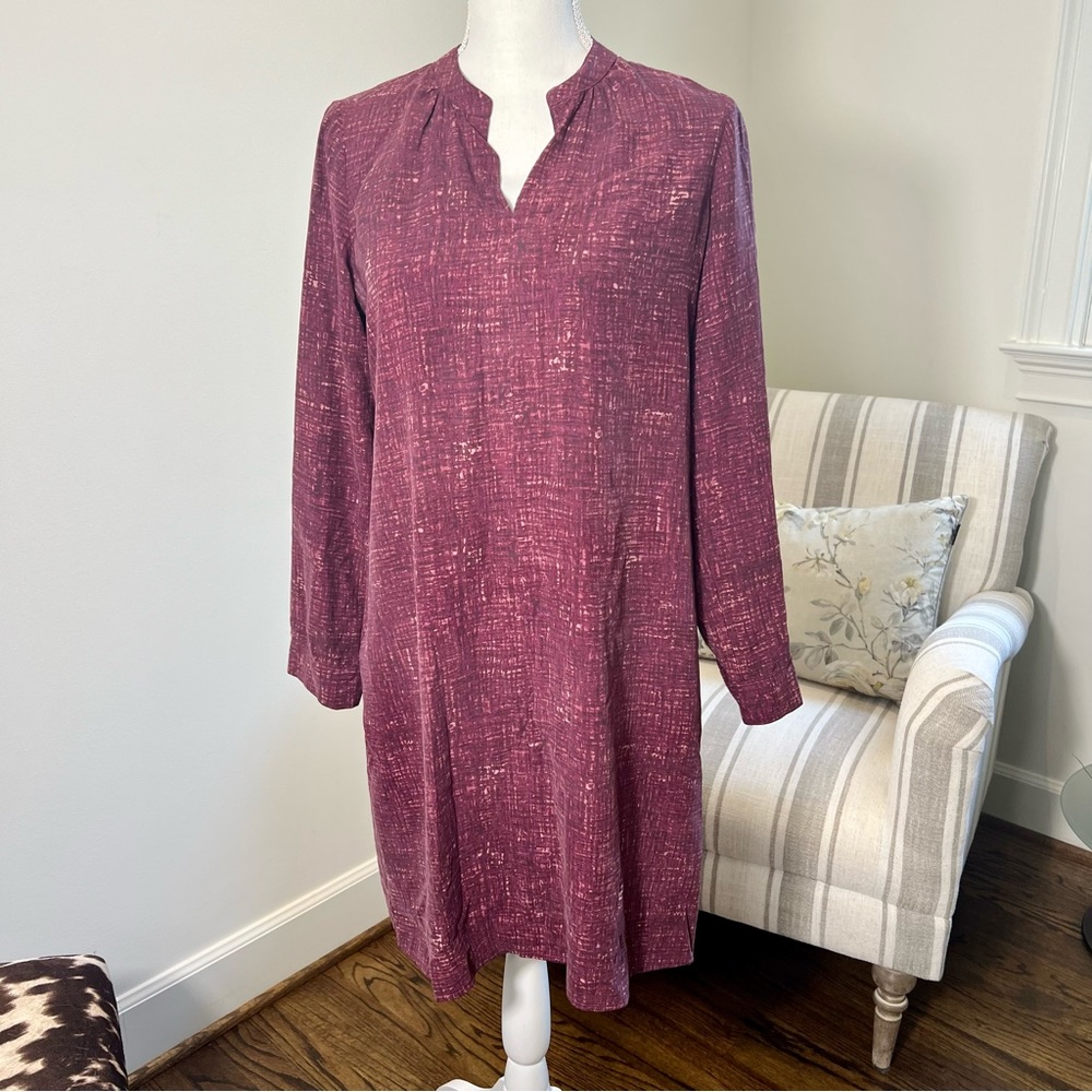 J.Jill Maroon Silk Long Sleeve Mini Dress - Size Small Petite Fall Tunic Dress